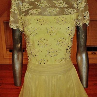 Vtg 1960's Jack Bryan lace beads pencil pleats fluid dress Hong Kong