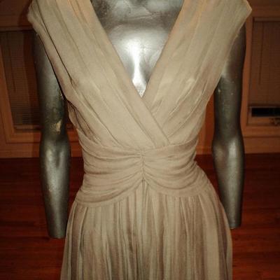 Vtg Tadashi grecian silk dress Delphos pleats cross front sash