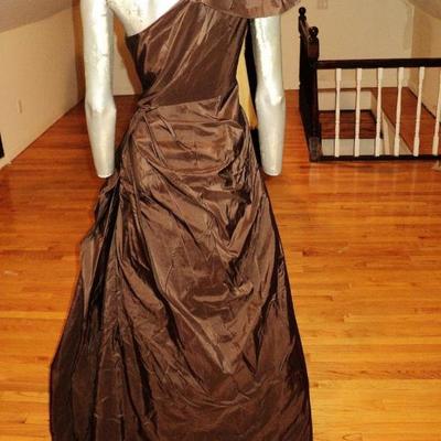 Vtg Jovani couture silk shantung single shoulder bead detail ball gown cocoa 