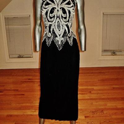 Jovani couture 90's silk  halter gown heavy embellished beads sequins 