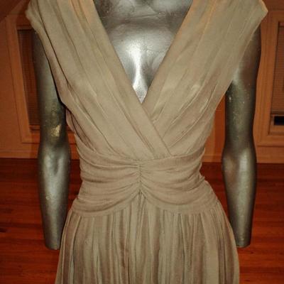 Vtg Tadashi grecian silk dress Delphos pleats cross front sash