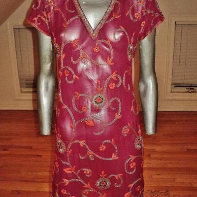Vintage ethnic layering silk Tunic gold embroidered and hand beaded 