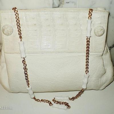 Vintage Donna Elissa Ostrich leather bag  added Gold/ bamboo chain Italy