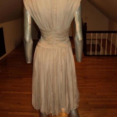 Vtg Tadashi grecian silk dress Delphos pleats cross front sash
