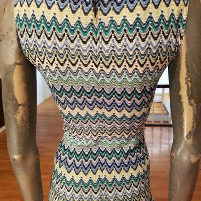 Kay Unger New York Missoni stripes open knit wiggle dress frnt pockets