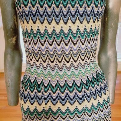 Kay Unger New York Missoni stripes open knit wiggle dress frnt pockets
