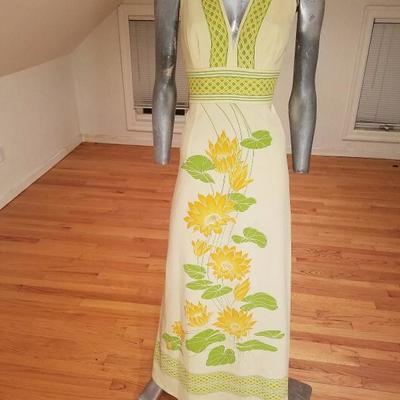 Alfred Shaheen signed 1960's flora hand printed maxi dress