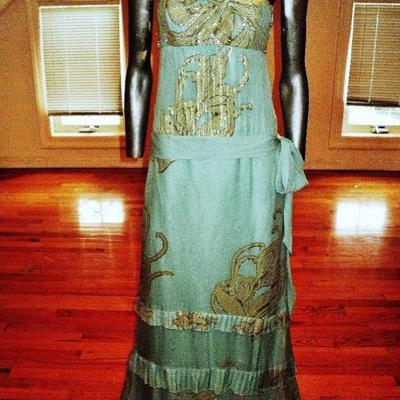 Nicole Miller silk chiffon Lurex lame' couture grecian gown