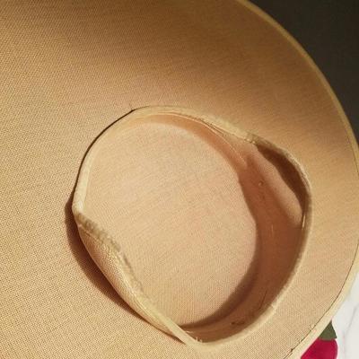 Vtg 1930's wide brim Platter tilt derby spectator straw hat millinery flowers 