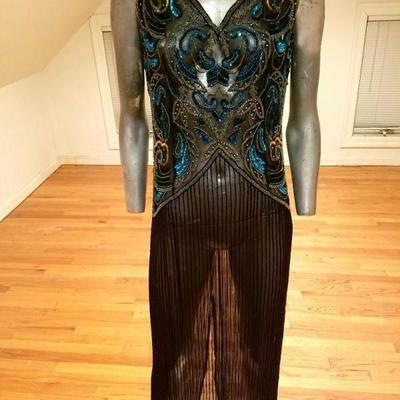 Vtg layering flapper dress 1960's heavy embellished sequins beads embroidery
