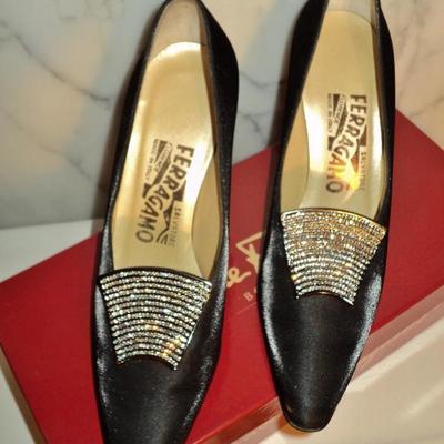 Salvatore Ferragamo High heel leather silk shoes Swarovski crystal buckle