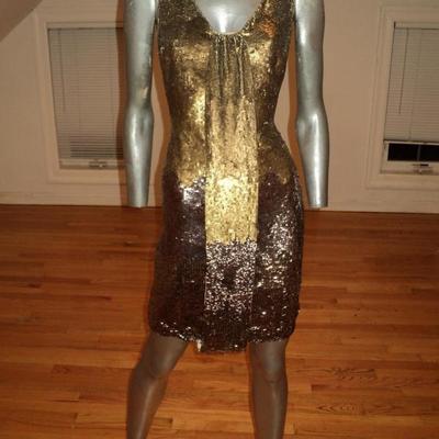 Brunya Couture gold payettes mini dress front wing