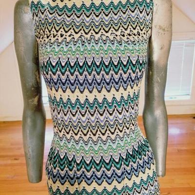 Kay Unger New York Missoni stripes open knit wiggle dress frnt pockets