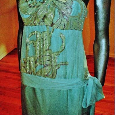 Nicole Miller silk chiffon Lurex lame' couture grecian gown