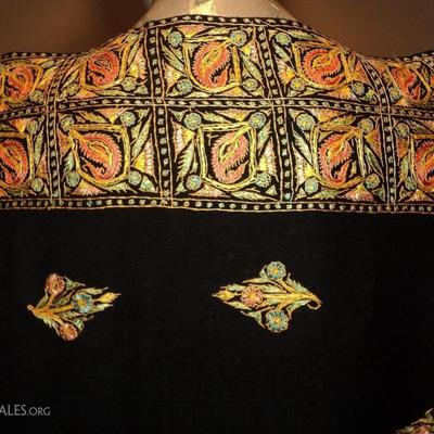 Vtg 1930's Yemenite silk threads hand embroidered large wool shawl Rare