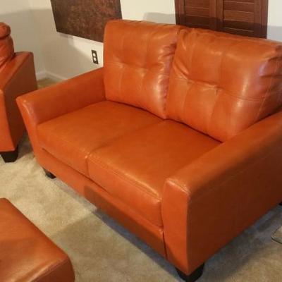 3 pc Soft Leather Loveseat, Chair, and Ottoman