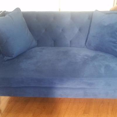 Blue velvet settee (loveseat)