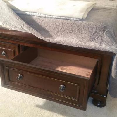 Queen Sleigh Bed with 2 Underneath Storage Drawers and 2 Matching Nightstands 