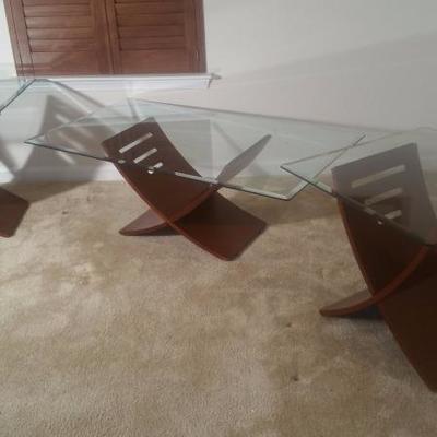 3 pc Coffee Table and End Tables with Glass Top