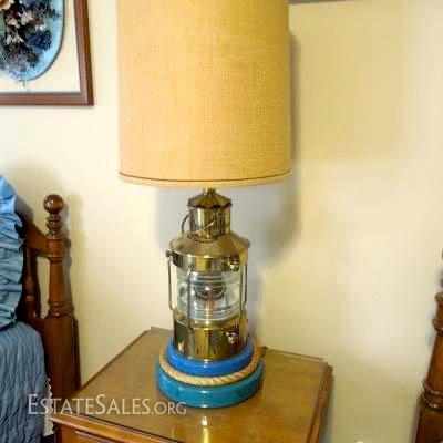 1 of 2 Modified Nautical Lantern Brass Lamp with Burlap Shade