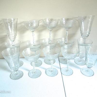 36 Assorted Matching Pressed Glass Vintage Stemware