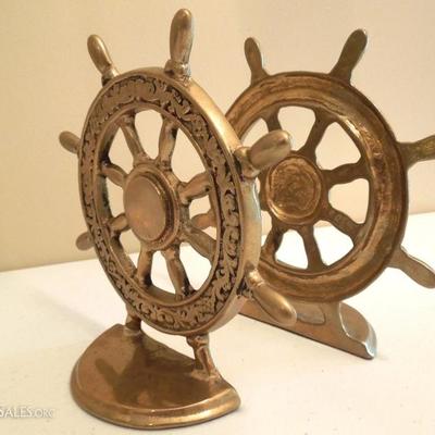 Brass Ship Wheel Bookends