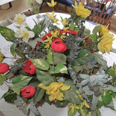 Painted Wicker Basket with Artificial Flowers