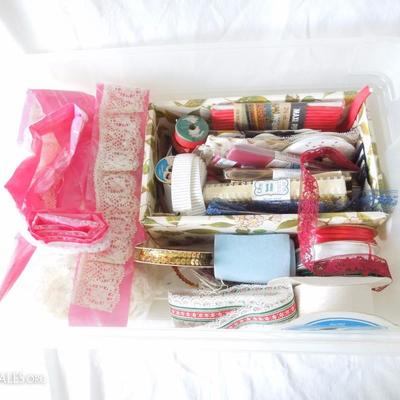 Small Bin of Ribbon and Bric a Brac