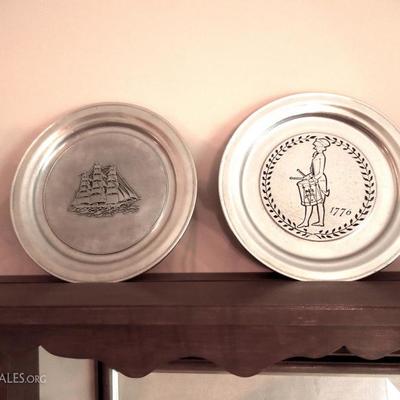 Two 11" Pewter Decorative Plates by Wilton Co.