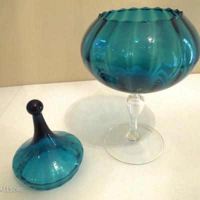 Large Blue Onion Shaped Glass Pedestal Compote