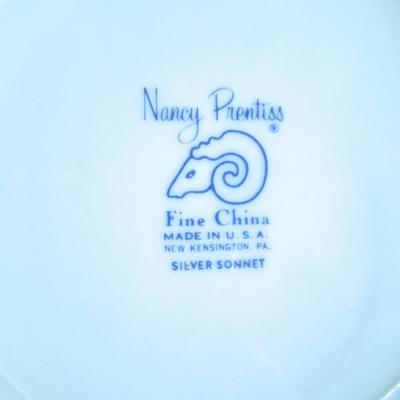 8 Place Setting Nancy Prentiss Formal China "Silver Sonnet" w/Serving Pieces