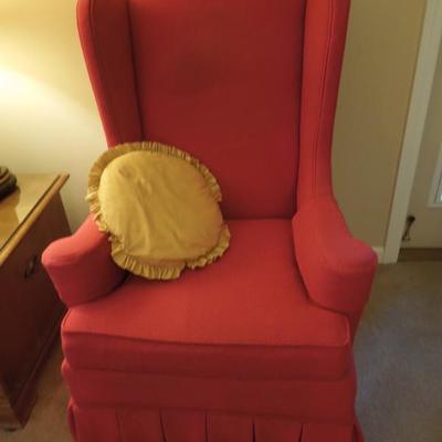 Red Upholstered Wing Back Sitting Chair #2