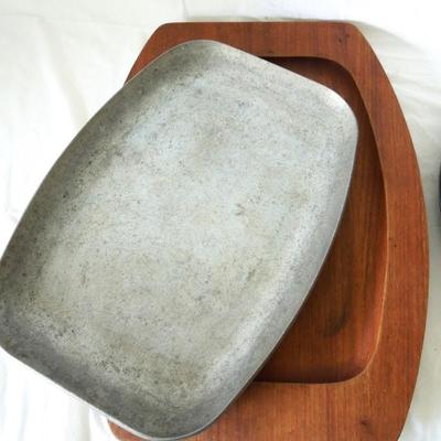 Hand Crank Meat Grinder and 2 Vintage Steak Platters