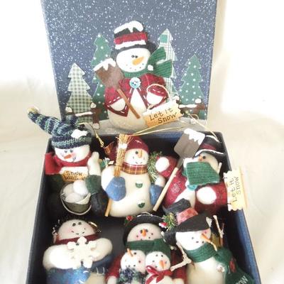 Decorated Box with 6 Fabric Snowmen Ornaments