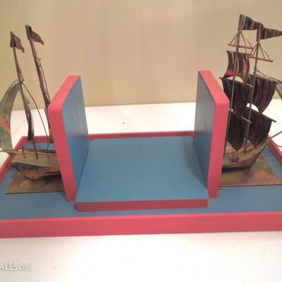 Custom Made Copper Ship Bookend Shelf and 4 Ludlum Novels
