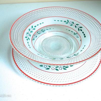 Glass Christmas Bowl and Plate