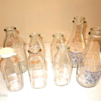 Lot of 8 Glass Milk Bottles