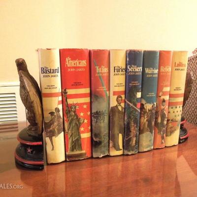 Set of 8 John Jakes Novels and Metal Eagle Bookends