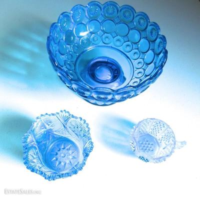 Lot Blue Vintage Art Glass