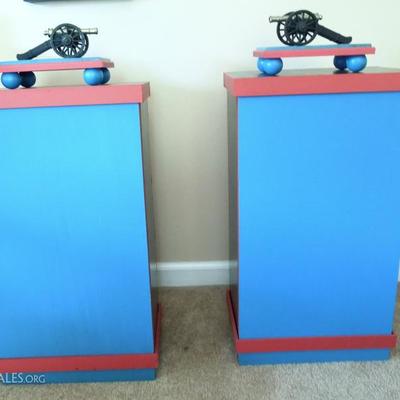 Pair of Pedestal Displays with Miniature Canons