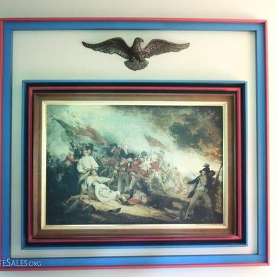 Large Triple Frame Print of Revolutionary War Battle