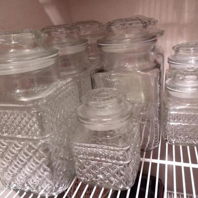 8 Vintage Pressed Glass Containers with Lid