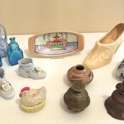 Plastic Shoe Box of Miniature Glass, China and Brass