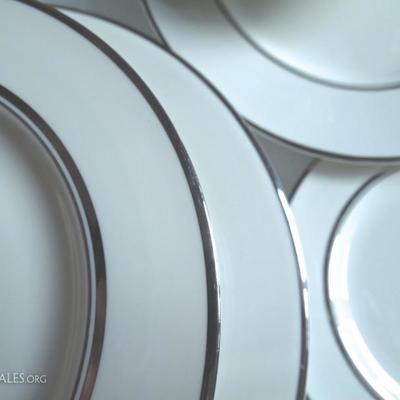 8 Place Setting Nancy Prentiss Formal China "Silver Sonnet" w/Serving Pieces