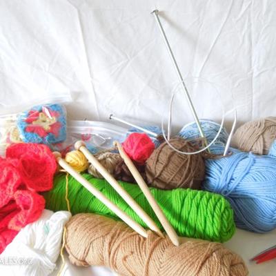 Lot of Acrylic Yarn, Crochet and Knitting Needles
