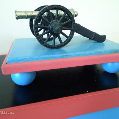 Pair of Pedestal Displays with Miniature Canons