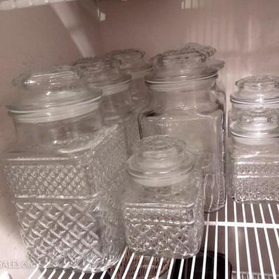 8 Vintage Pressed Glass Containers with Lid