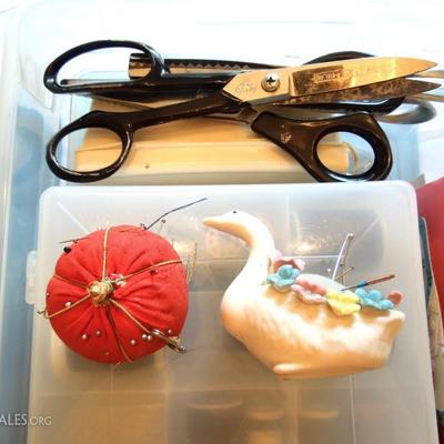 Two 11x16 Plastic Totes Full of Sewing Notions