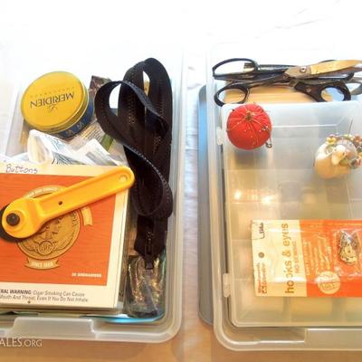 Two 11x16 Plastic Totes Full of Sewing Notions