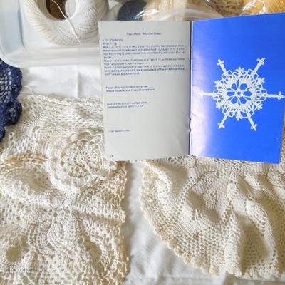 Lot of Crochet Doilies and Mercerized Cotton